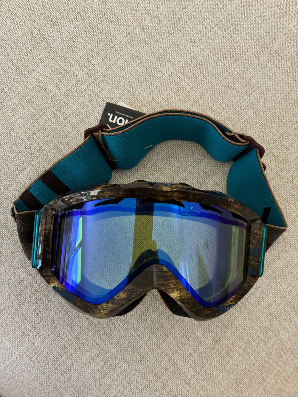 Teal Brown Strap Blue Lens Snow/Ski Goggles